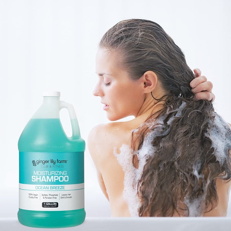 Ginger Lily Farms Club & Fitness Moisturizing Shampoo for All Hair Types, 100% Vegan & Cruelty-Free, Ocean Breeze Scent, 1 Gallon (128 fl oz) Refill - Image 5